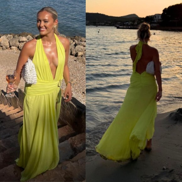 House of CB Olessia Acid Lime Backless Halter Maxi Dress Size L+ XL - Picture 13 of 13